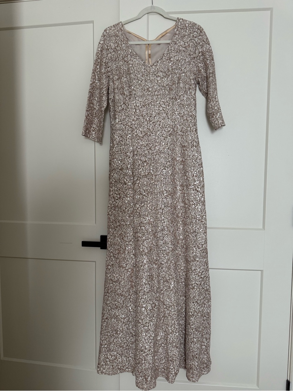 Alex Evenings Elegant Sequin V-Neck Evening Gown in Blush size 12